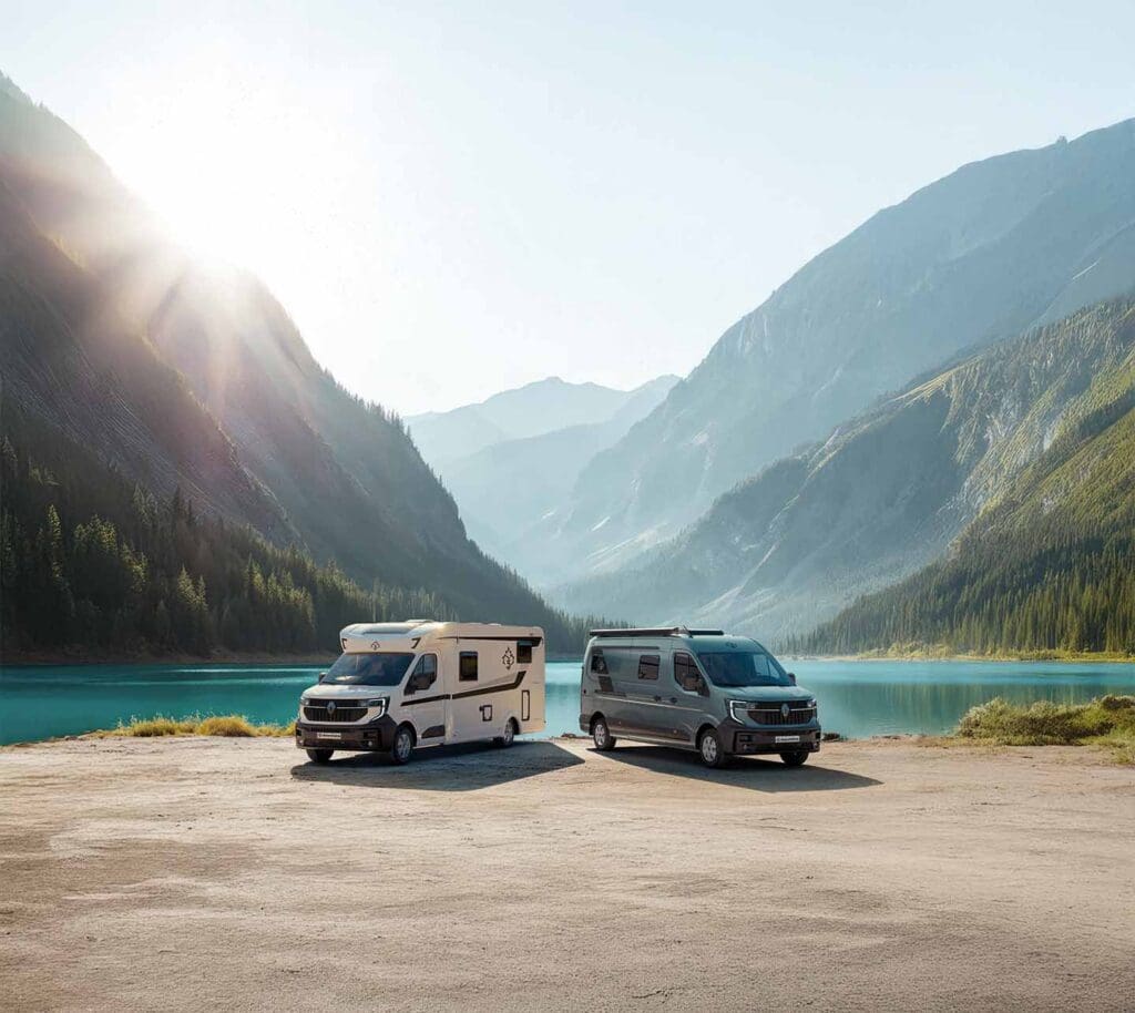 Ahorn Camp Wohnmobil und Campervan vor Kulisse